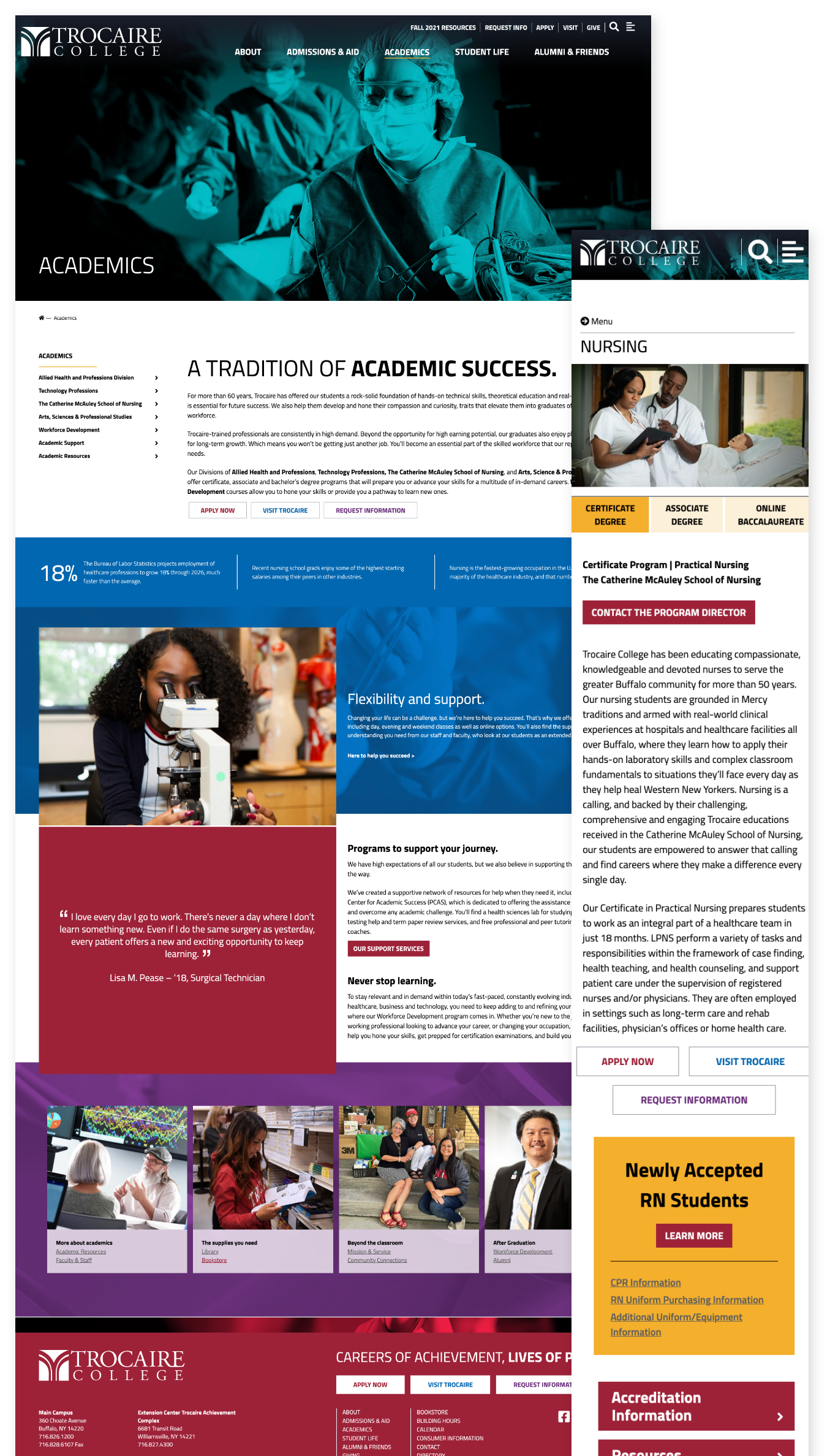 Trocaire College website Screens